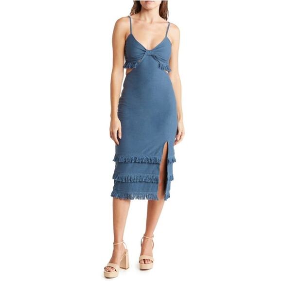 Bonheur D'amour Cutout Fringe Dress in Blue - Picture 1 of 11